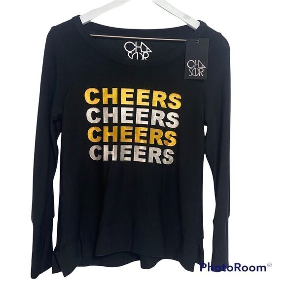 Chaser CHEERS Sweatshirt Black Metallic Graphic Womens Small NWT - Picture 4 of 7